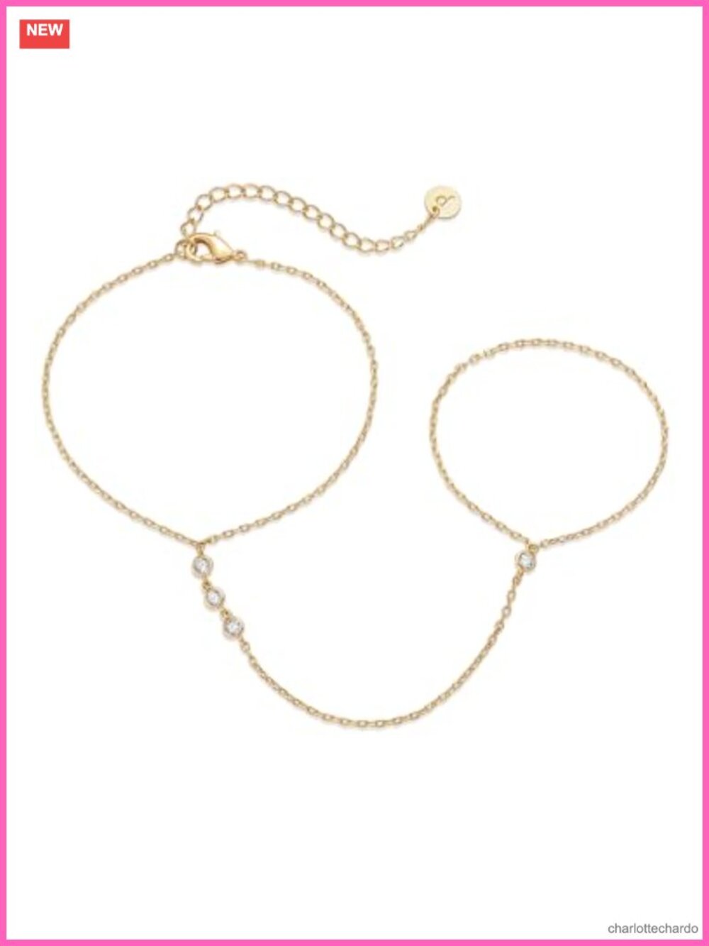 14K Gold Plated Adjustable Hand Chain Bracelet with Cubic Zirconia